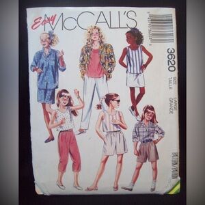 Vintage McCalls Pattern 3620 
Shirt Top Pants Shorts Skirt 
Size 12-14 
UC/NOS